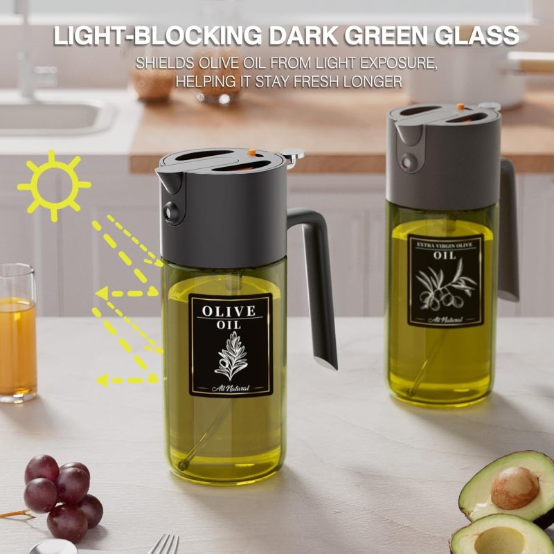 2-In-1 500Ml/17Oz Light-Blocking Dark Oil Sprayer For Cooking With Sticker - Image 2