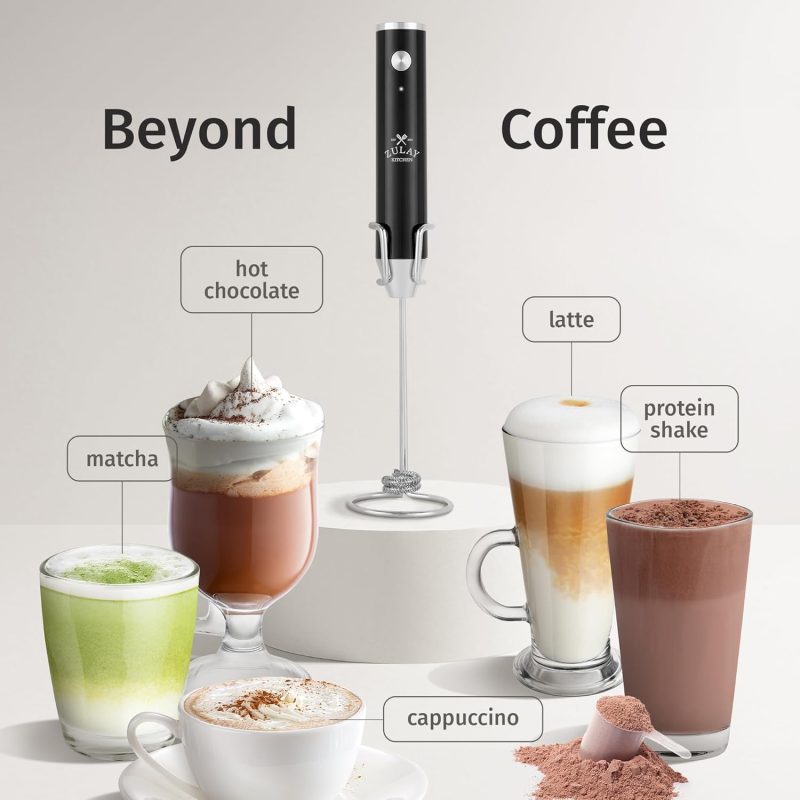 Zulay Kitchen Lux Electric Milk Frother Rechargeable Handheld - Powerful 2-Speed Motor - Image 3