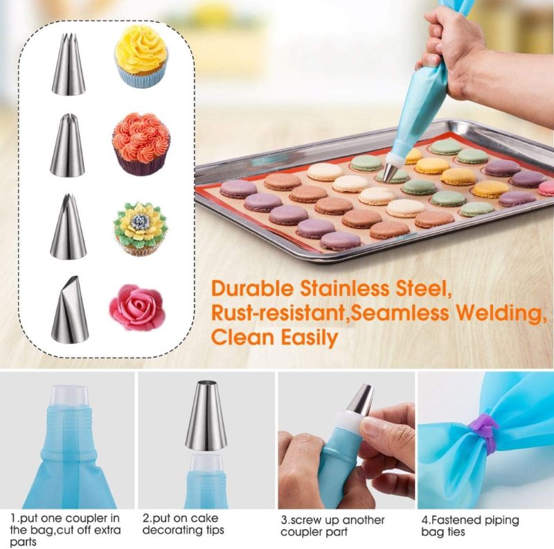 Angadona Macaron Silicone Baking Mats Kit (16Pcs Set) Macaroon Baking Mat Set Of 2 Half Sheet Macaron Silicone Mat Nonstick Macaron Mat Sheet - Image 5