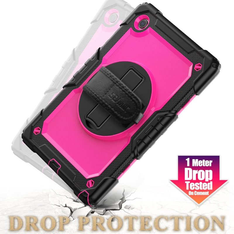 SEYMAC stock Case for Samsung Galaxy Tab A9+ Plus 11'' Full-Body Drop Protection Case with Screen Protector Pencil Holder [360° Rotating Hand Strap] &Stand Pink+Black - Image 6