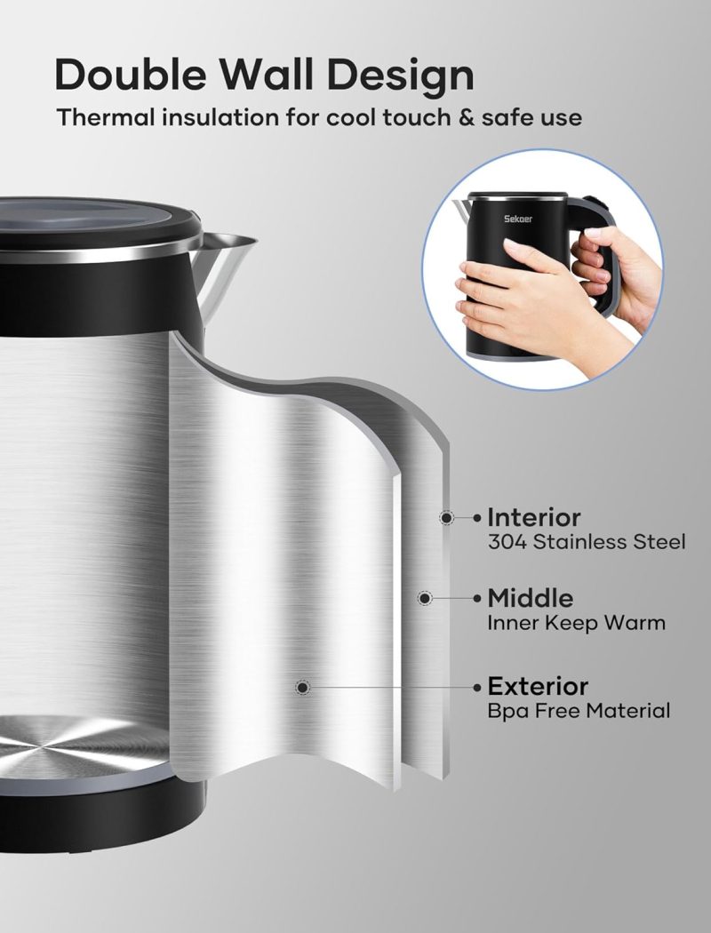Sekaer Small Electric Tea Kettle Stainless Steel 0.8L Portable Travel Hot Water Boiler - Image 5
