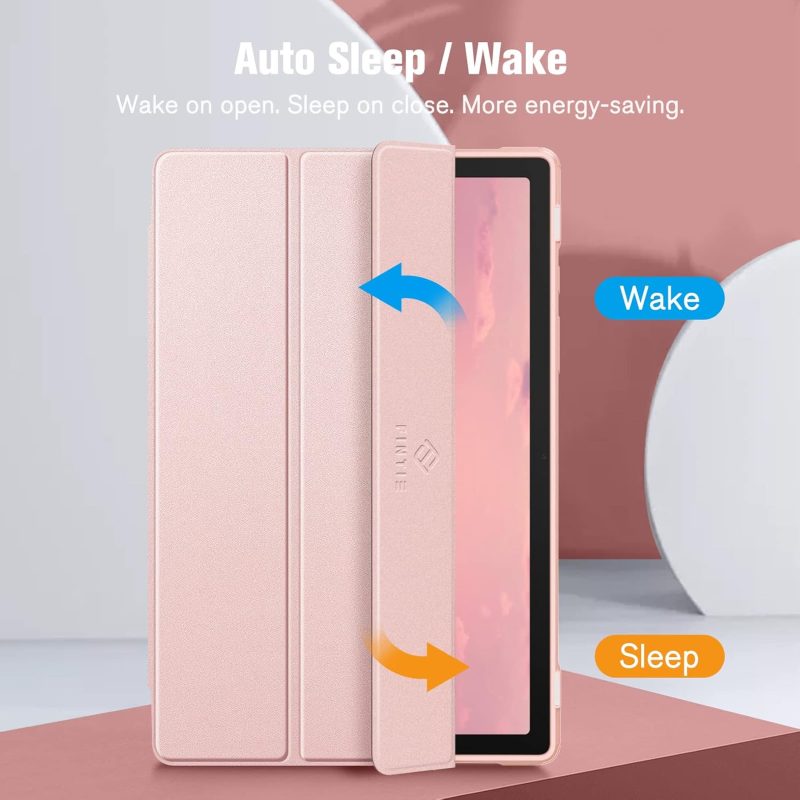 2022 Fintie Hybrid Slim Case for Samsung Galaxy Tab A8 10.5 Inch 2022 Model (SM-X200/X205/X207) Shockproof Cover with Clear Transparent Back Shell Auto Wake/Sleep Rose Gold - Image 5