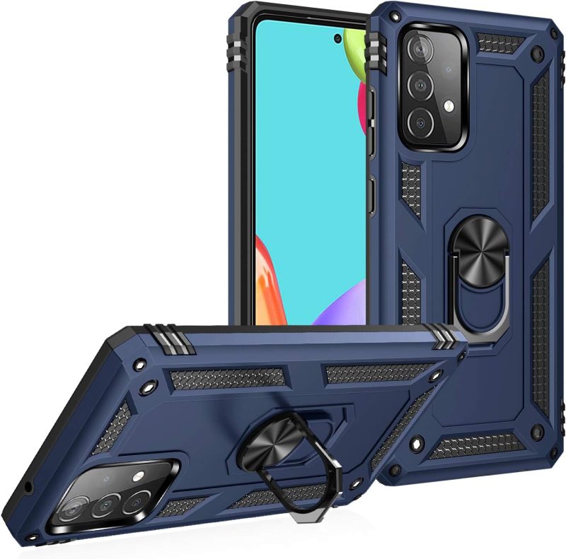 Dionsibei Military Grade Drop Impact for Samsung Galaxy A52 5G Case 360 Metal Rotating Ring Kickstand Holder Armor Heavy Duty Shockproof for Galaxy A52 5G/4G Phone Case Blue - Image 2