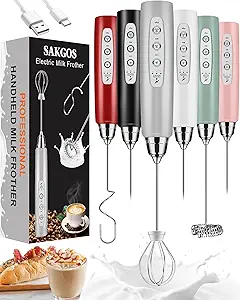 Milk Frother Rechargeable Handheld-Electric Whisk 3 Speed Adjustable