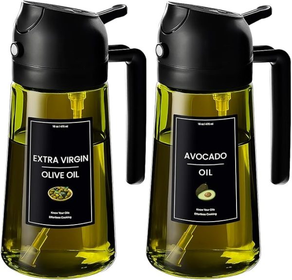 Cxinyi - 16Oz/470Ml Olive Oil Dispenser For Kitchen With Stickers - 2 In 1 Olive Oil Sprayer For Cooking