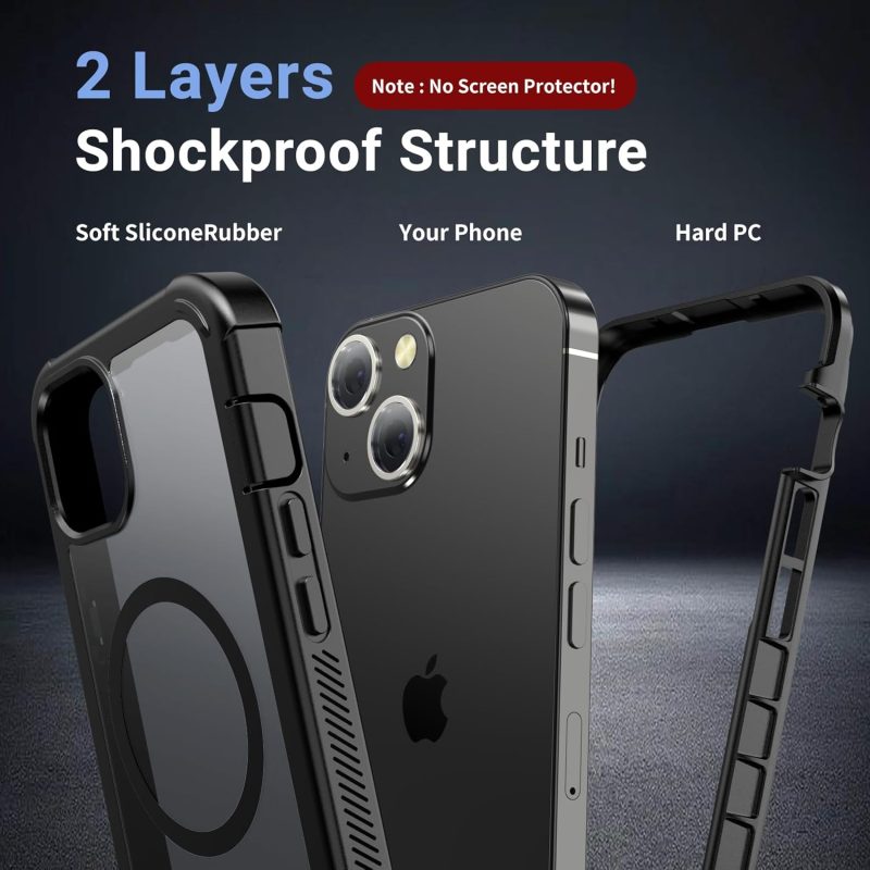MAGNETIC for iPhone 14 Case  2-Layer Durable Bumper Phone Case 6.1''-Black - Image 2