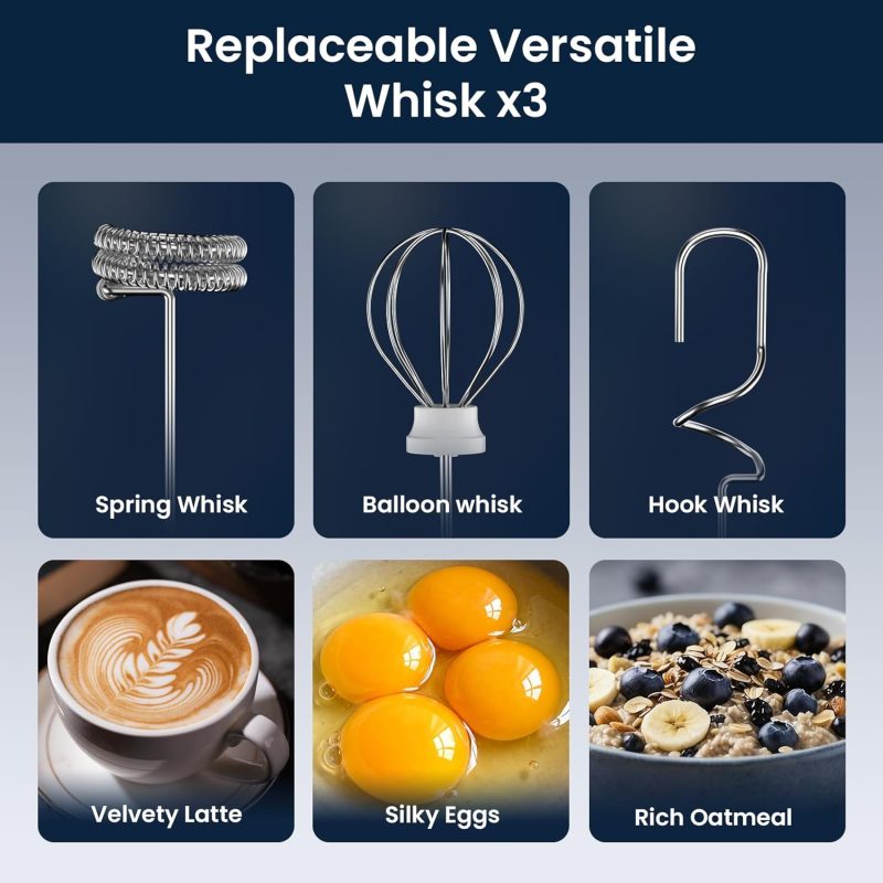 Milk Frother Rechargeable Handheld-Electric Whisk 3 Speed Adjustable - Image 5