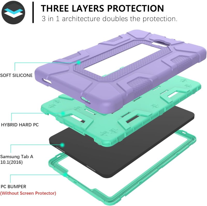 GUAGUA Compatible with Samsung Galaxy Tab A 10.1 2016 Case SM-T580 T585 T587 Kickstand 3 in 1 Hybrid Heavy Duty Rugged Shockproof Protective Anti-Scratch Case for Galaxy Tab A 10.1 2016 Purple/Green - Image 2