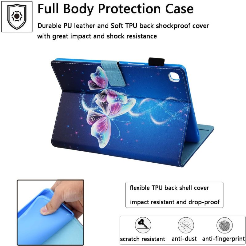 2019 for Samsung Galaxy Tab A 10.1 inch Tablet Case 2019 Model (SM-T510/T515/T517) Stand Folio Cover with Pencil Holder/Card Slots/Pockets/Magnetic PU Leather Wallet Shell Bling Purple Butterfly - Image 5