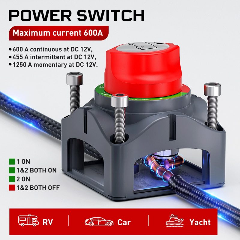 Nilight Battery Switch 1-2-Both-Off 12V 24V 48V 600A High Current Heavy Duty Battery Power Cut Master Switch Disconnect Isolator For Truck Vehicle Trailer Rv Marine Boat Yacht - Image 2