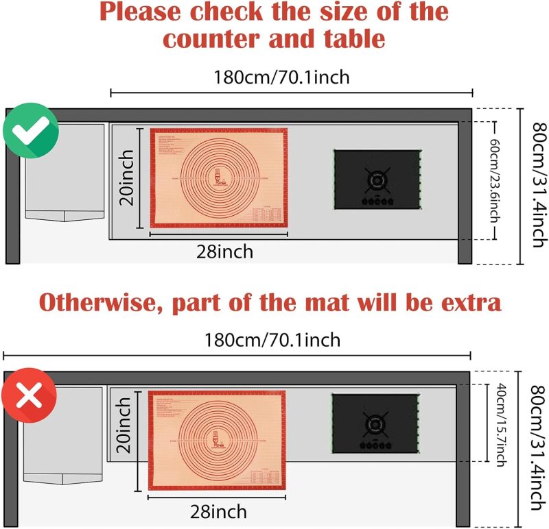 Non-Slip Silicone Pastry Mat Extra Large With Measurements 28''By 20'' For Silicone Baking Mat - Image 6