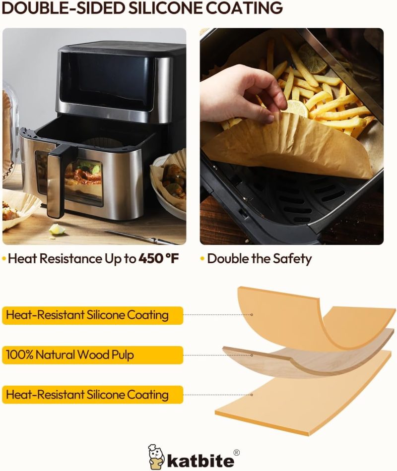 Katbite Air Fryer Liners Disposable - 8 Inch Square Non-Stick Airfryer Paper Liners - Image 3
