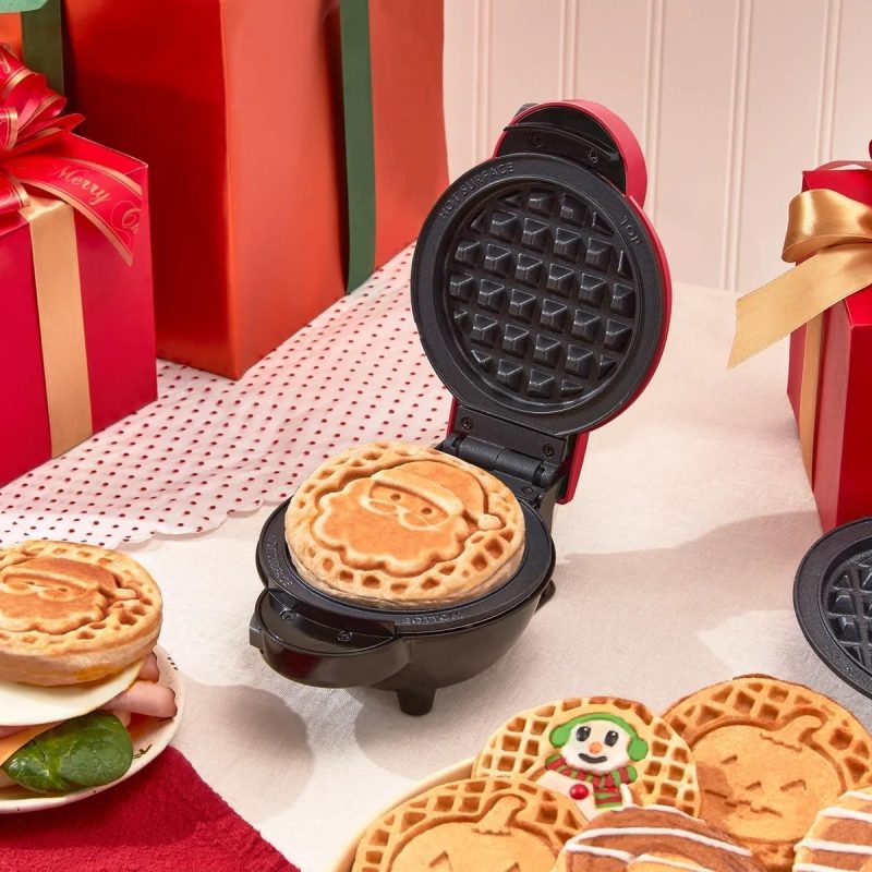 Dash Multimaker With 7 Removable Plates: Waffle Iron & Griddle + 3 Themed Plates - Santa Pumpkin Snowman - Mini Waffle For Halloween And Christmas Holidays - For Kids And Families (Red) - Image 2