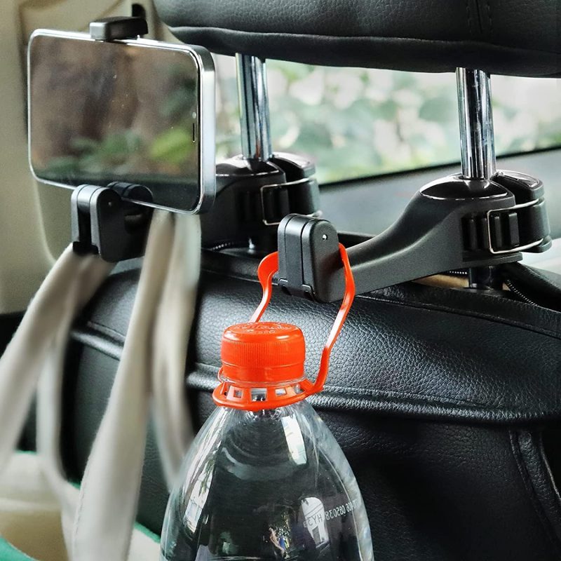 Toovren Upgraded 2 Pack Car Headrest Hidden Hook 2 In 1 Car Seat Hooks With Phone Holder For Purse - Image 5
