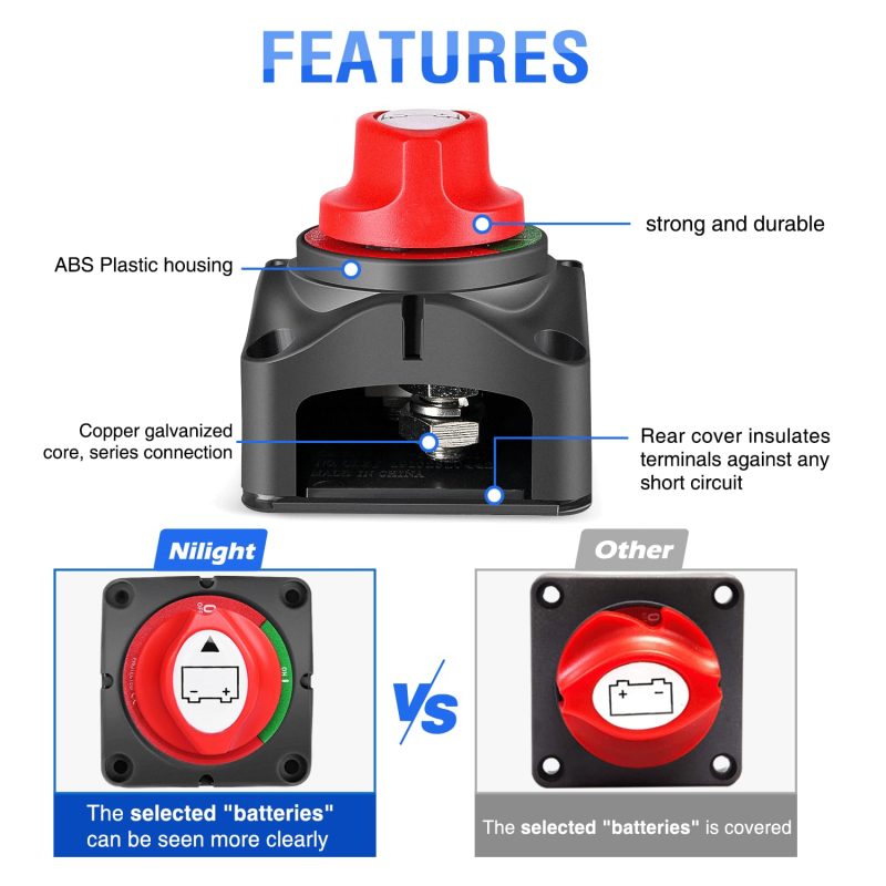 Nilight - 90015A Battery Switch 12-48V Waterproof Heavy Duty Battery Power Cut Master Switch Disconnect Isolator For Car Vehicle Rv And Marine Boat (On/Off) - Image 5