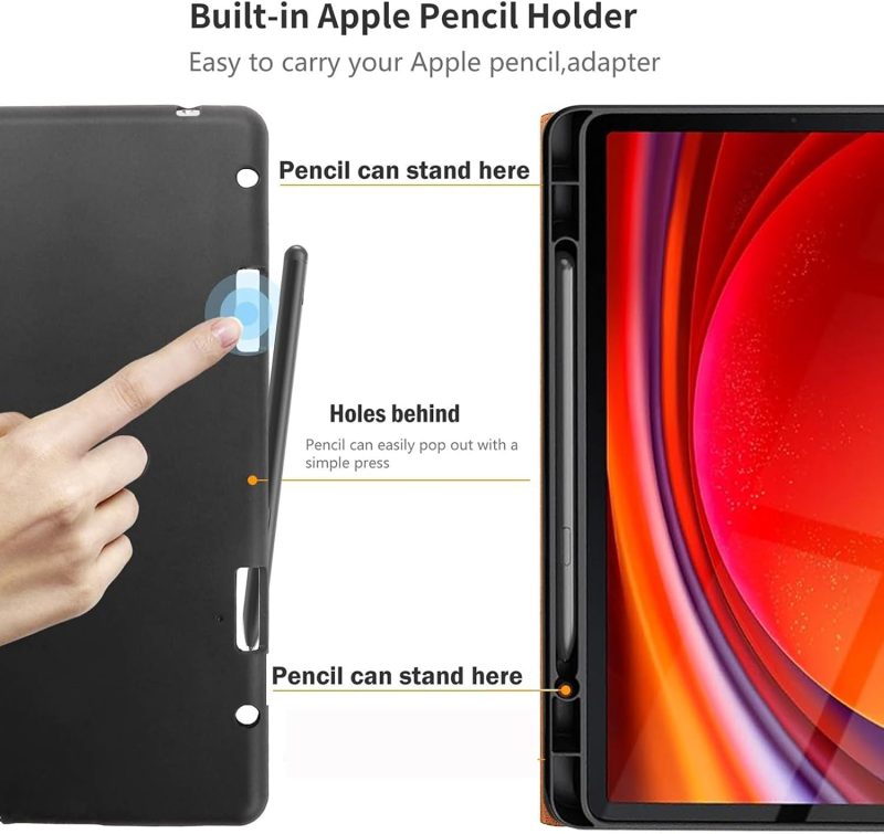2023 for Samsung Galaxy Tab A9 8.7 inch Case with S Pen Holder 2023 Model(SM-X110/X115/X117) Genuine Leather Cover Protective Shell.Red - Image 3