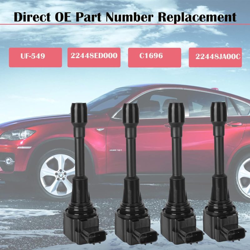Set Of 4 Ignition Coil Pack And Spark Plugs Fits For 2007 2008 2009 2010 2011 2012 2013 Nissan Altima Versa Sentra Rogue Cube Nv200 2.5 1.8 1.6 2.0 L4 Spark Plugs Coil Packs Replaces# Uf549 & 9029 - Image 2
