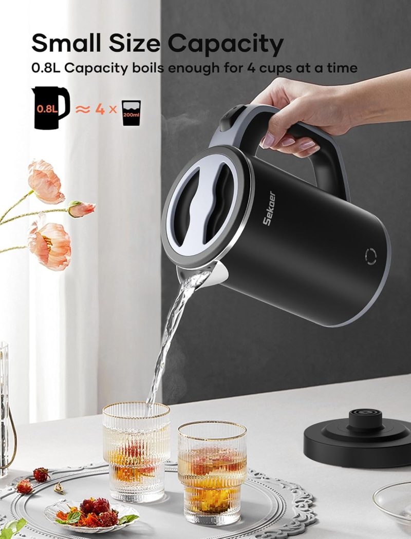 Sekaer Small Electric Tea Kettle Stainless Steel 0.8L Portable Travel Hot Water Boiler - Image 4