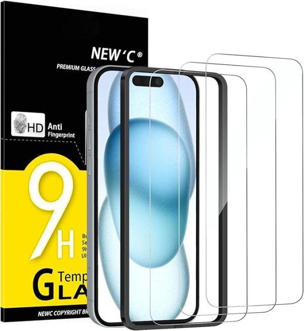 DESIGNED NEW'C 3 Pack Designed for iPhone 16 iPhone 15 Screen Protector Tempered...