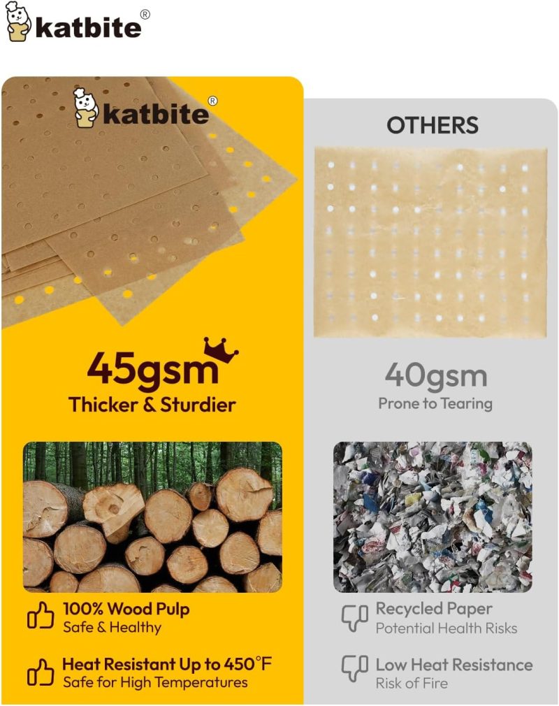 Katbite Air Fryer Parchment Paper Liners 180Cs Airfryer Liners Disposable 9X11 Inch Perforated Parchment Paper Sheets Basket Liner Accessories For Toaster Oven - Image 6