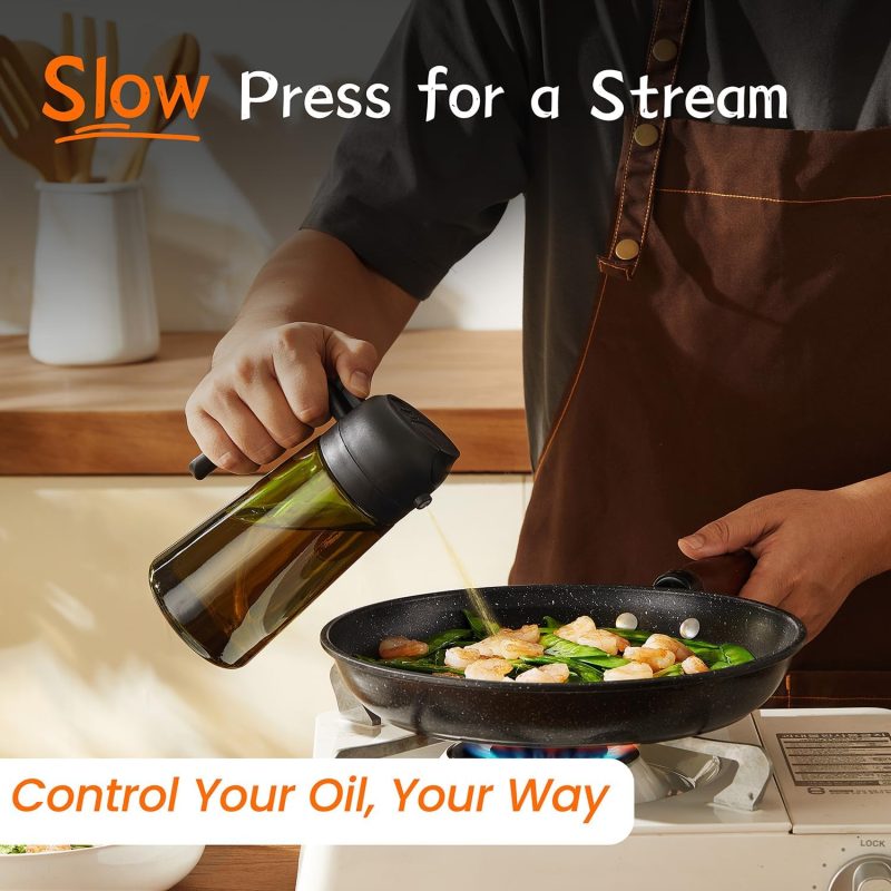 Trendplain - Original 16Oz/470Ml Olive Oil Dispenser Bottle For Kitchen Gadgets And Air Fryer Accessories - Olive Oil Sprayer For Cooking W/Stickers - Black - Image 3