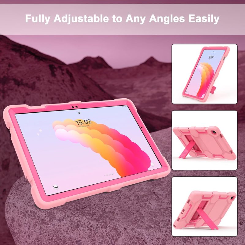 CCMAO Case for Samsung Galaxy Tab A9+ Case 11 Inch 2023 Model (SM-X210/X216/X218) Heavy Duty Shockproof Hybrid Three Layer Protective Cover for Kids Boys Girls Rose Gold+Rose - Image 3