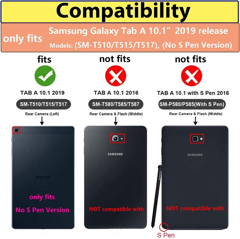 2019 for Samsung Galaxy Tab A 10.1 inch Case 2019 Model (SM-T510/T515/T517) with Stand/Pencil Holder/Card Slots/Magnetic Folio Slim PU Leather Soft TPU Back Shockproof Cover Purple Butterfly - Image 2