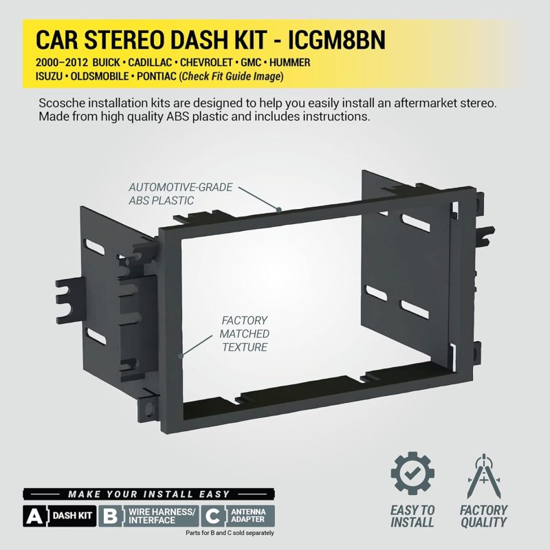 Scosche Icgm8Bn Double Din Radio Installation Dash Kit Compatible With Select 1992-2012 General Motors Vehicles - Complete Basic Aftermarket Car Stereo Install Kit - See Fit Guide Image For Vehicles - Image 6