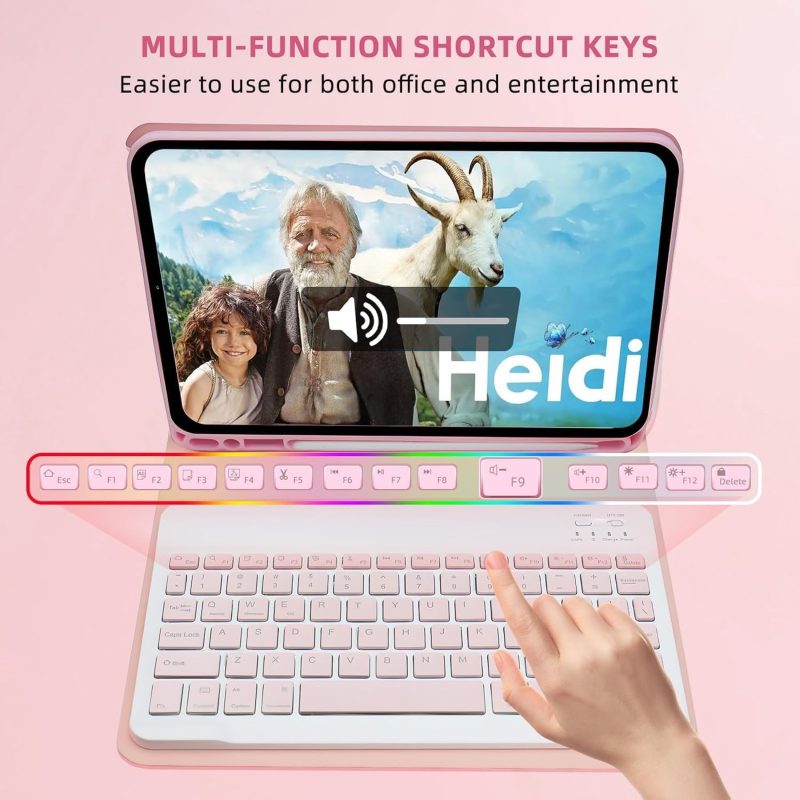 GENERIC Keyboard Case for Samsung Galaxy Tab S6 Lite 10.4 inch - 7 Colors Backlit Keyboard Cover and Mouse (Pink) - Pink - Image 4