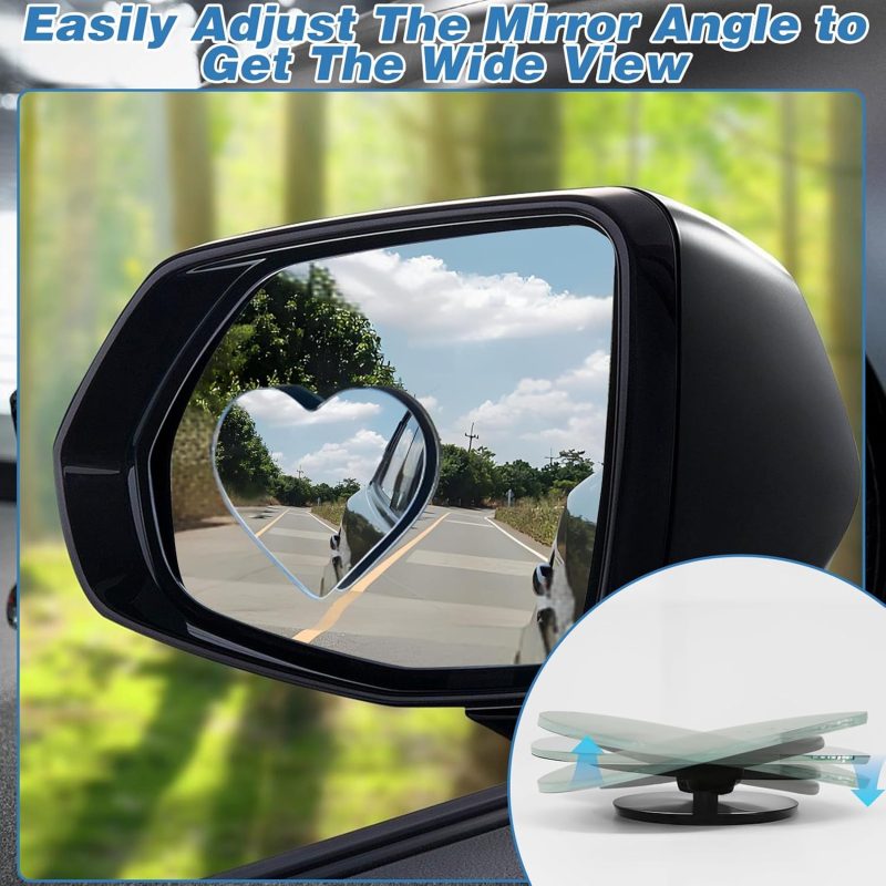 2Pcs Cars Heart Shaped Blind Spot Mirrors Car Side Mirror Blindspot Adjustabe Angle Removable Wide Angle Convex Rearview Mirror For Enhanced Safety Universal Fit Stick - Image 4