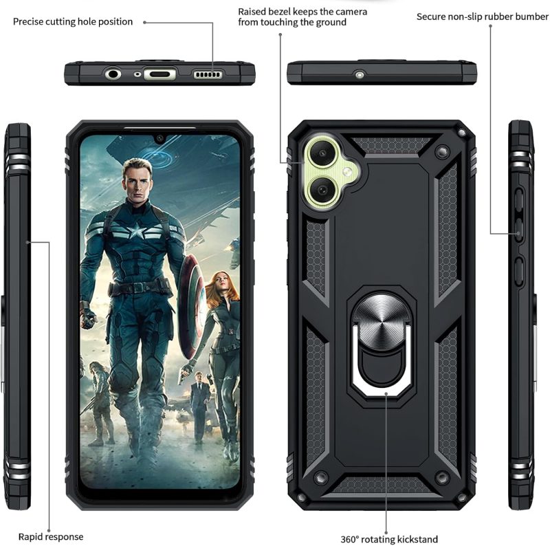 A05 LeYi for Samsung-Galaxy-A05-Phone-Case (Not Fit A05S) with Screen Protector and Camera Lens Protector Military-Grade Heavy Duty Phone Case Cover with Magnetic Ring Stand for Samsung A05 Black - Image 2