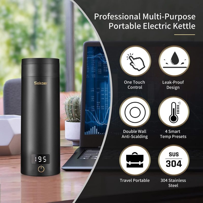 Sekaer Travel Electric Tea Kettle Portable Small Mini Coffee Kettle - Image 2