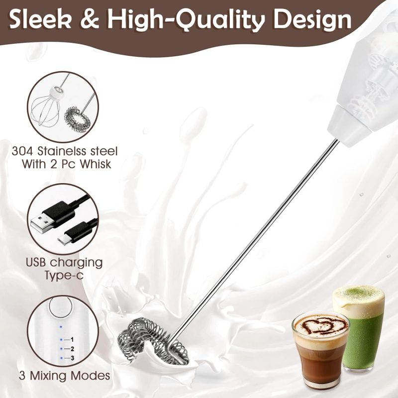 Milk Frother - Electric Handheld Milk Foam Maker With 2 Stainless Steel Whisk - Image 6