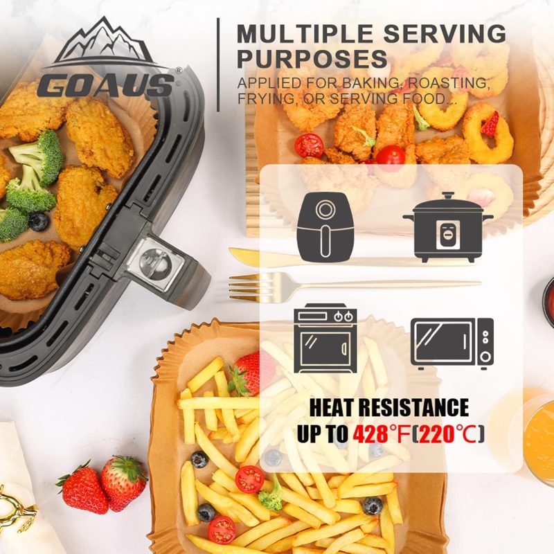 Goaus Air Fryer Square Paper Liners Disposable Large 150 Pcs For 5 To 8 Qt Basket - Image 6