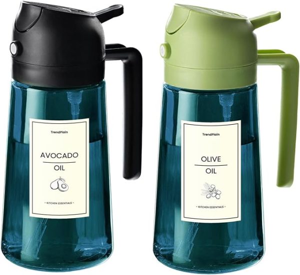 Trendplain 16Oz/470Ml Blue Glass Olive Oil Sprayer For Cooking - 2 In 1 Olive Oil Dispenser For Kitchen Gadgets