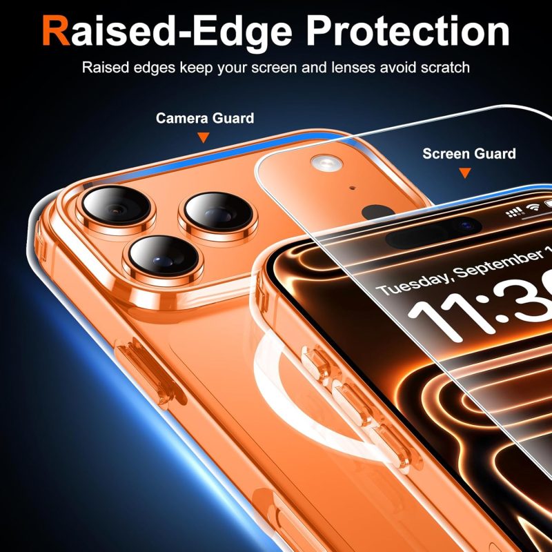 Temdan for iPhone 17 Pro Max Case Clear with Screen Protector, [Compatible with Magsafe][Anti-Yellowing][Military-Grade Protection] Shockproof Slim Magnetic Phone Case Cover, Transparent - Image 4
