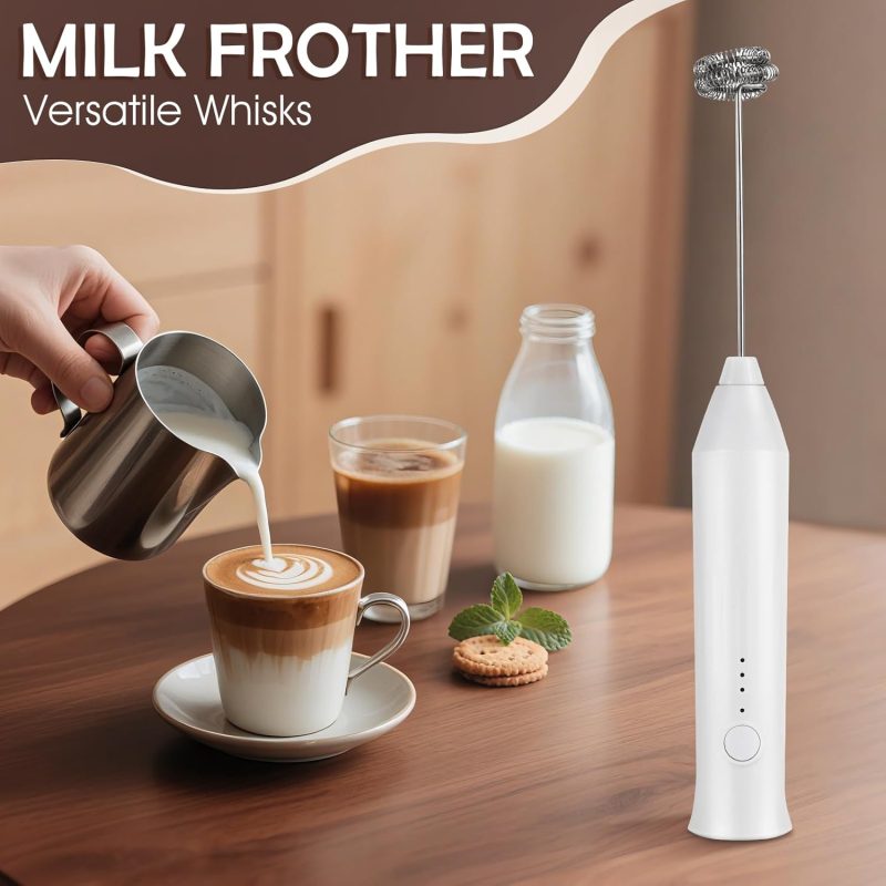 Milk Frother - Electric Handheld Milk Foam Maker With 2 Stainless Steel Whisk - Image 3