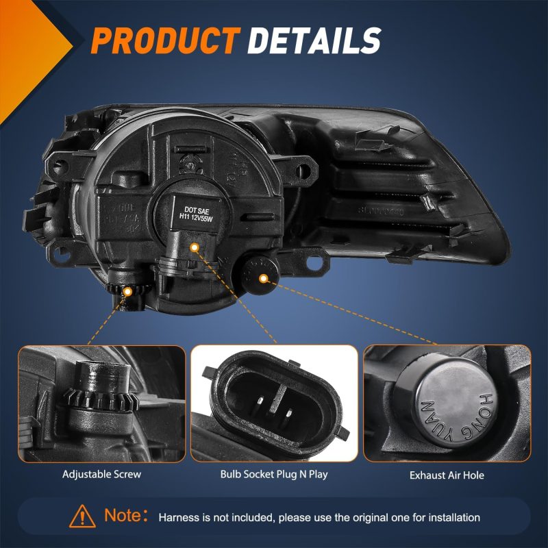 Nilight Fog Lights Assembly Compatible With 2007 2008 2009 Toyota Camry Clear Lens Driver And Passenger Side W/H11 12V 55W Bulbs - Image 3