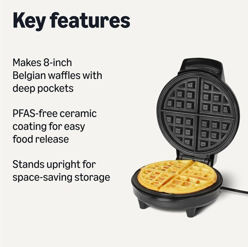 Basics Belgian Waffle Maker With Round 8-Inch Ceramic Non-Stick Plate - Image 2