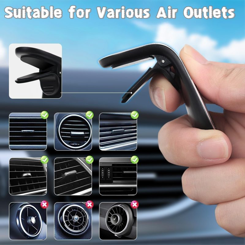 2-Pack Strong Magnetic Car Phone Holder - 360° Rotatable L-Shape Air Vent/Dashboard Mount For Iphone - Image 3