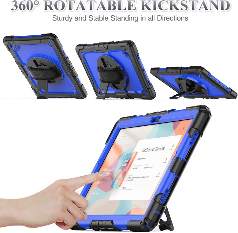 SEYMAC stock Case for Samsung Galaxy Tab A9+ Plus 11'' Full-Body Drop Protection Case with Screen Protector Pencil Holder [360° Rotating Hand Strap] &Stand Blue+Black - Image 5