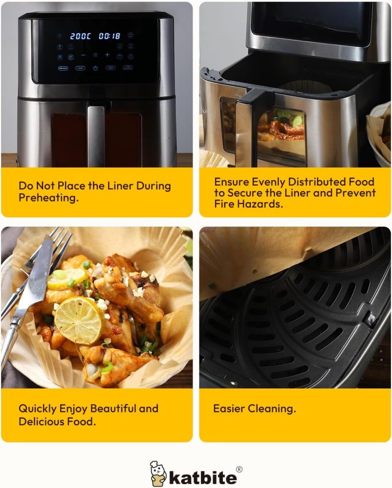Katbite Air Fryer Liners Disposable - 8 Inch Square Non-Stick Airfryer Paper Liners - Image 6