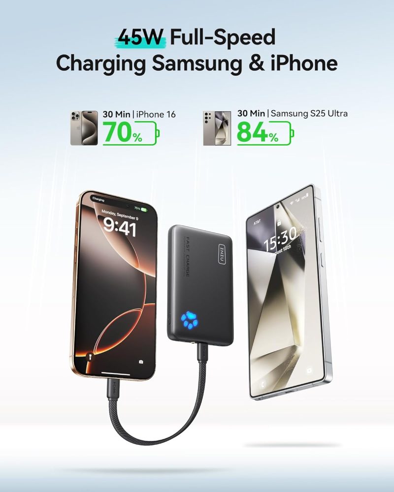 INIU Portable Charger, Ultra Slim 10000mAh 45W PD Power Bank, USB C in&Out Fast Charging Battery Pack, Travel Essential Phone Powerbank Compatible with iPhone 17 16 15 Samsung S22 S21 Google iPad etc - Image 3