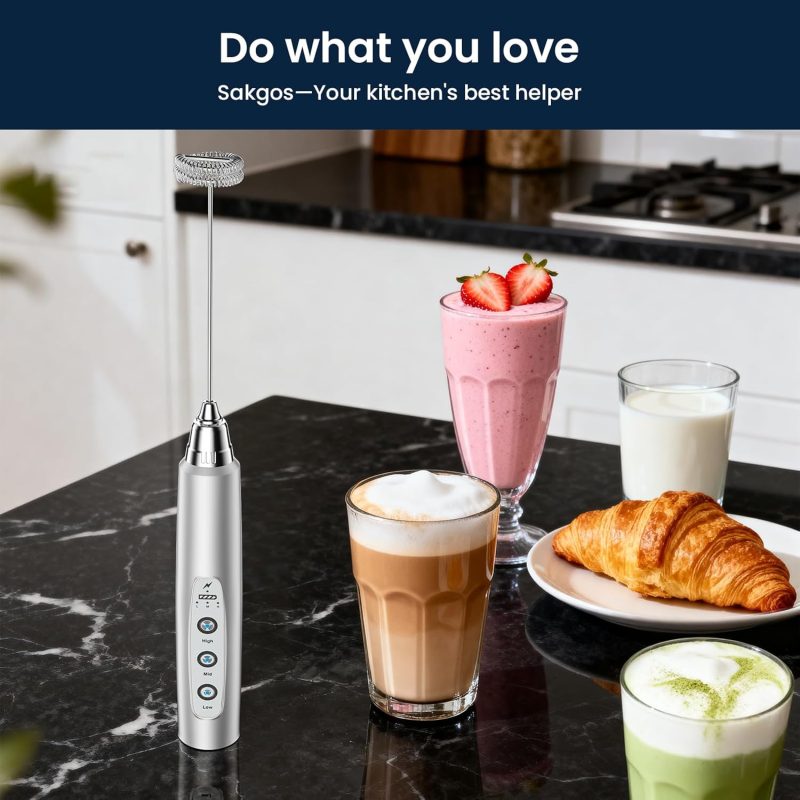 Milk Frother Rechargeable Handheld-Electric Whisk 3 Speed Adjustable - Image 6