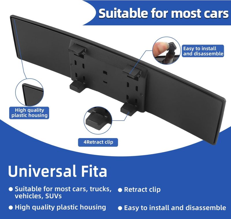 Broadway Rear View Mirror Wide Angle Panoramic Anti Glare Blindspot Accessories Universal Interior Convex Mirror For Car Suv Trucks White - Image 2