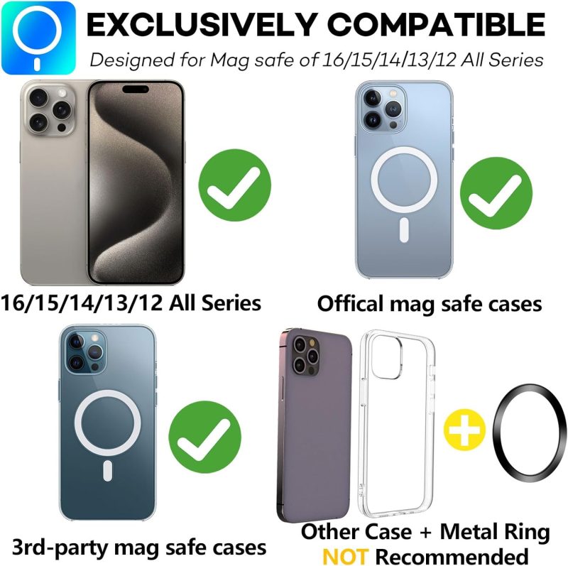 Compatible With Mag Safe Car Mount Dashboard Magnetic 360° Adjustable Phone Holder Soft Rubber Front Compatible With Iphone 16/15/ 14/13/ 12/ Pro/Pro Max No Metal Plate Needed Since 2021 - Image 4