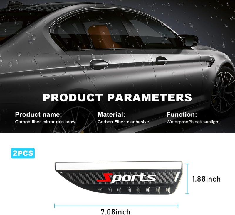 2 Pcs Carbon Fiber Automotive Rear View Side Mirror Rain Eyebrow - Image 2