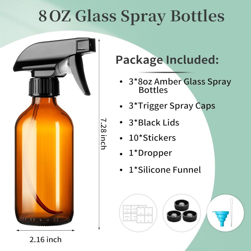 8Oz Amber Glass Spray Bottles - Image 2