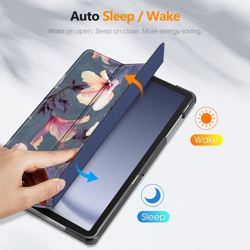2023 Fintie Slim Case for Samsung Galaxy Tab A9 Plus/A9+ 5G 11 Inch 2023 Model (SM-X210/X216/X218) Ultra Thin Lightweight Hard Back Shell Tri-Fold Stand Cover with Auto Wake/Sleep Blooming Hibiscus - Image 5
