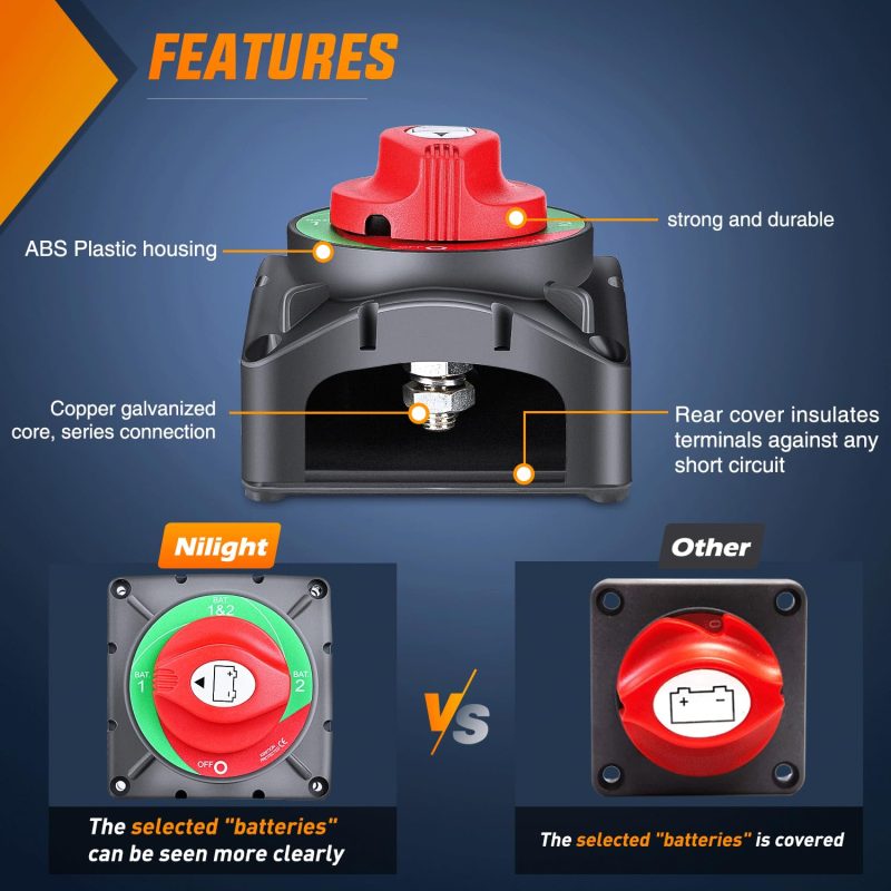 Nilight Battery Switch 1-2-Both-Off 12V 24V 48V 600A High Current Heavy Duty Battery Power Cut Master Switch Disconnect Isolator For Truck Vehicle Trailer Rv Marine Boat Yacht - Image 5
